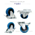 100mm Swivel Brake Plate Blue Rubber Wheels Casters